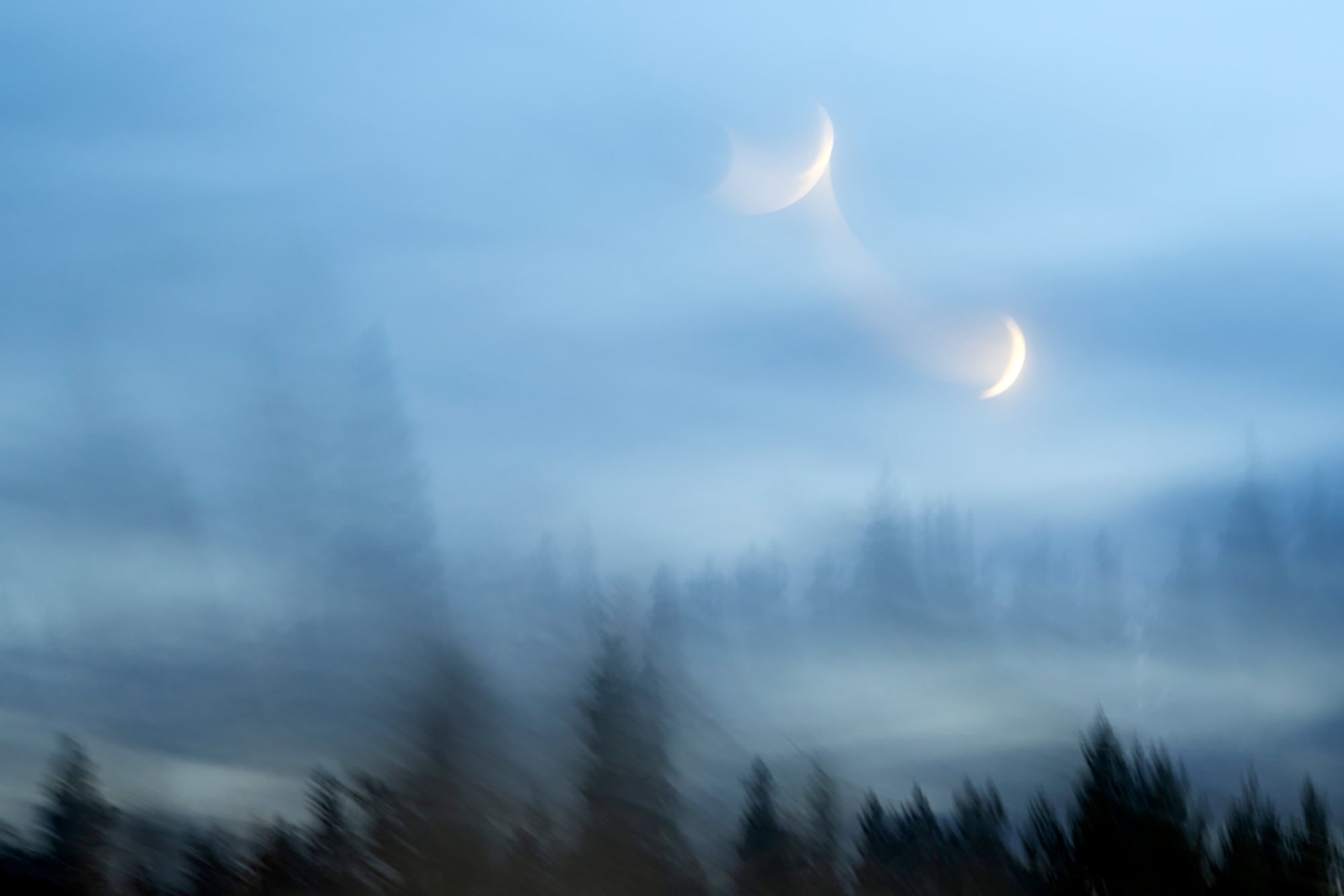 ICM Photograph of the Moon above a forest by Kaisa Sirén for Vallerret Photography Gloves